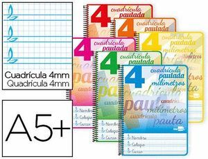 CUADERNO ESPIRAL LIDERPAPEL CUARTO PAUTAGUIA TAPA DURA 80H 80 GR CUADRO PAUTADO 4MM CON MARGEN